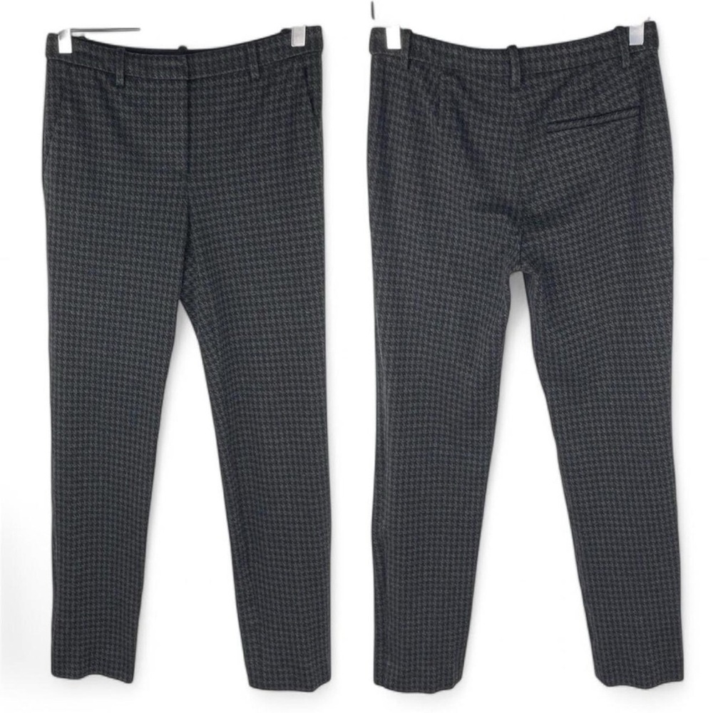 Theory Houndstooth Tailored Trouser Knit Slim Straight Dress Pants Gray